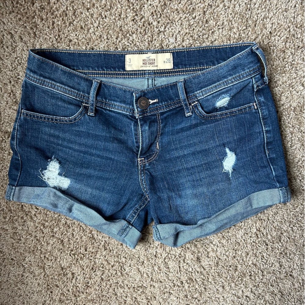 Vintage Y2K Hollister Low Rise Dark Wash Denim Midi Shorts Size 3/26 4” |B30